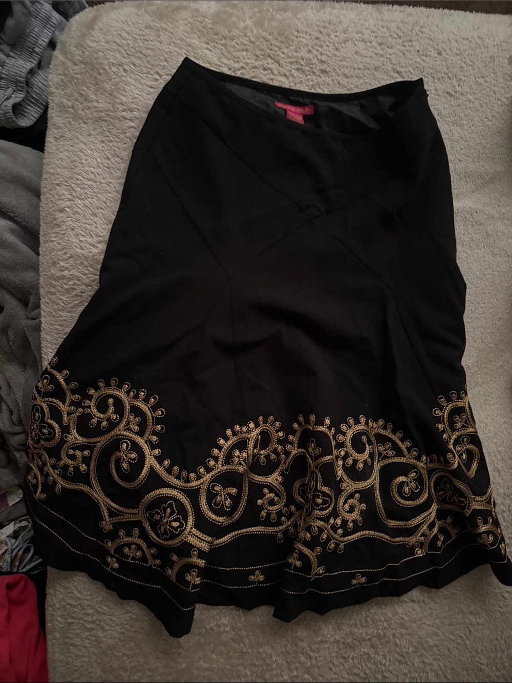 Black flare Skirt with Gold Embroidery - Elegant Women's Skirt
